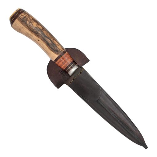 Cuchillo Madera y Suela 14Cm Acero Inox Vaina Vaqueta Cocida