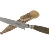 Cuchillo Hoja Acero Inox Schmieden 14 Cm Encabado En Madera Palo Santo Con Copas y Alambre Doble En Alpaca y Vaina De Cuero Crudo