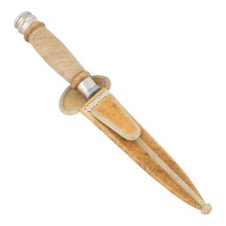 Cuchillo TrenzadoMadera PulidoAlpaca 14Cm Acero Inox Vaina Cuero Crudo