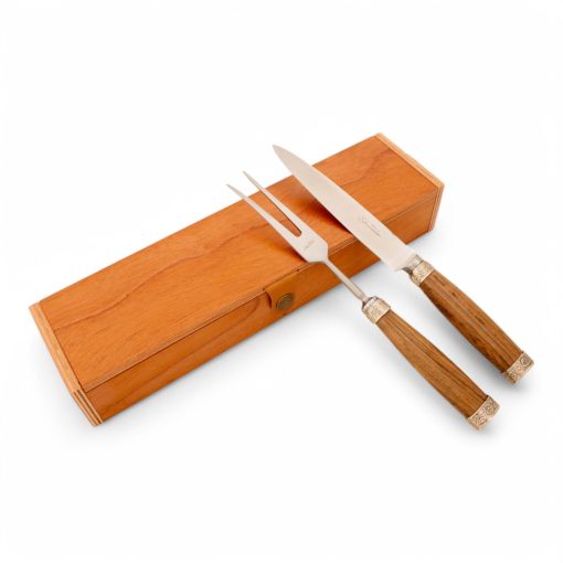 Juego De Cubiertos Individual Linea Fina Madera Con Alpaca Labrada Individual En Caja De Madera Cedro Lustrado Estilo SOL DE MAYO
