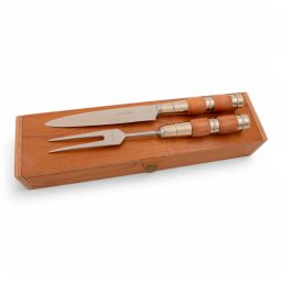 Alternative view of Juego De Cubierto Individual En Madera Y Alpaca 3 Virolas Labrada Linea Fina En Caja De Madera Cedro Lustrado Estilo CAMPERO PAMPA