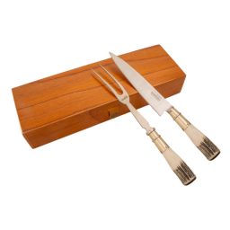 Alternative view of Juego De Cubiertos Individual Cuchillo Y Tenedor De 18 Cm Ciervo Y Alpaca En Caja Madera Fina Cedro Lustrado