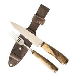 Juego Tenedor y Cuchillo EL ESTRIBO en vaina de cuero Juego Tenedor y Cuchillo EL ESTRIBO en vaina de cuero