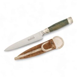 Alternative view of Cuchillo Hoja Acero Inox Schmieden 14 Cm Encabado En Madera Palo Santo Con Copas y Alambre Doble En Alpaca y Vaina De Cuero Crudo