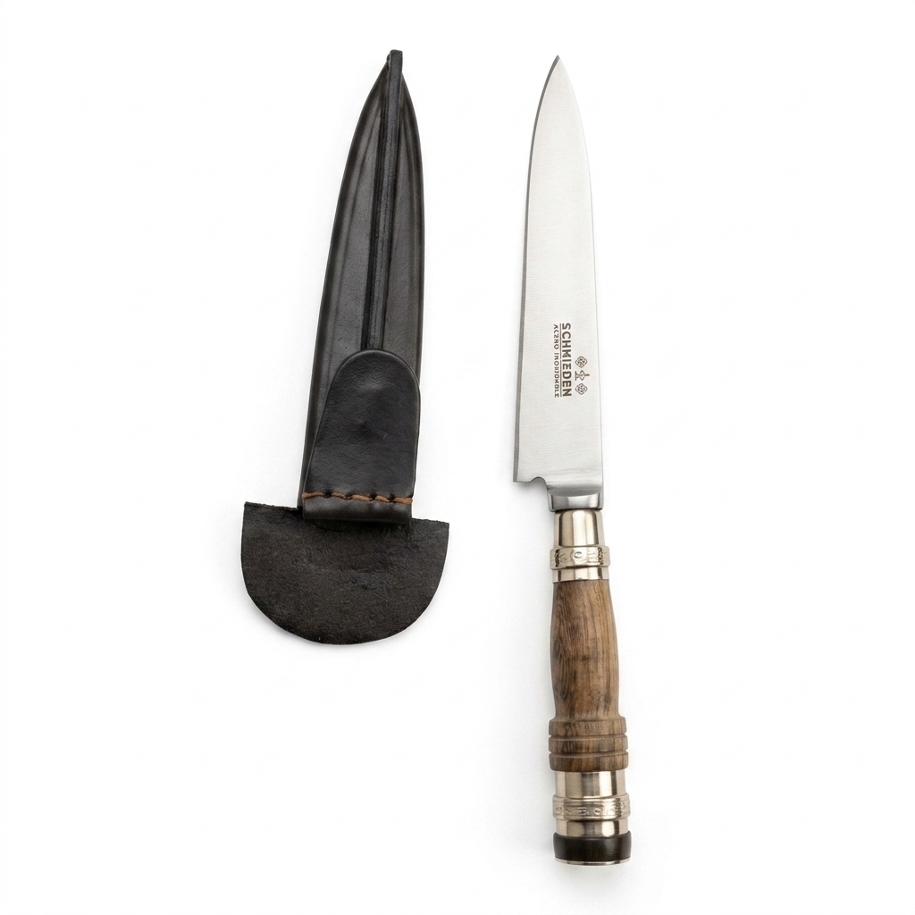Cuchillo Madera y Alpaca 14 Cm Acero Inox. Vaina Vaqueta Cocida - Imagen 2