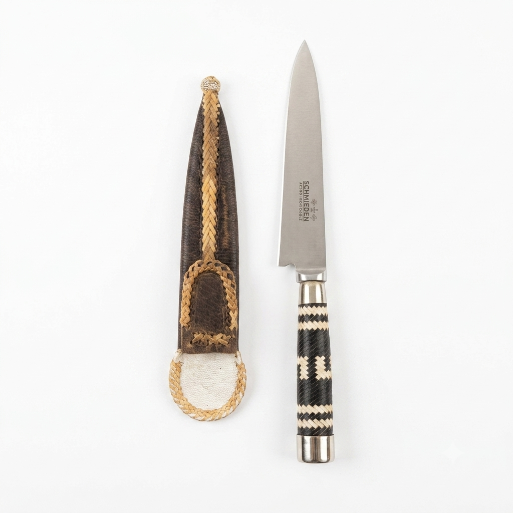 Cuchillo Trenzado Fino y Alpaca 14Cm Acero Inox Vaina Cuero Crudo - Imagen 3