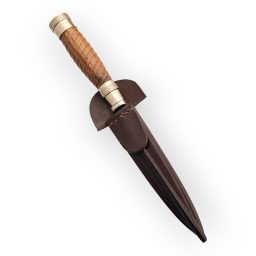 Cuchillo Madera Galloneada 14Cm Acero Inox Vaina Vaqueta  Cocida